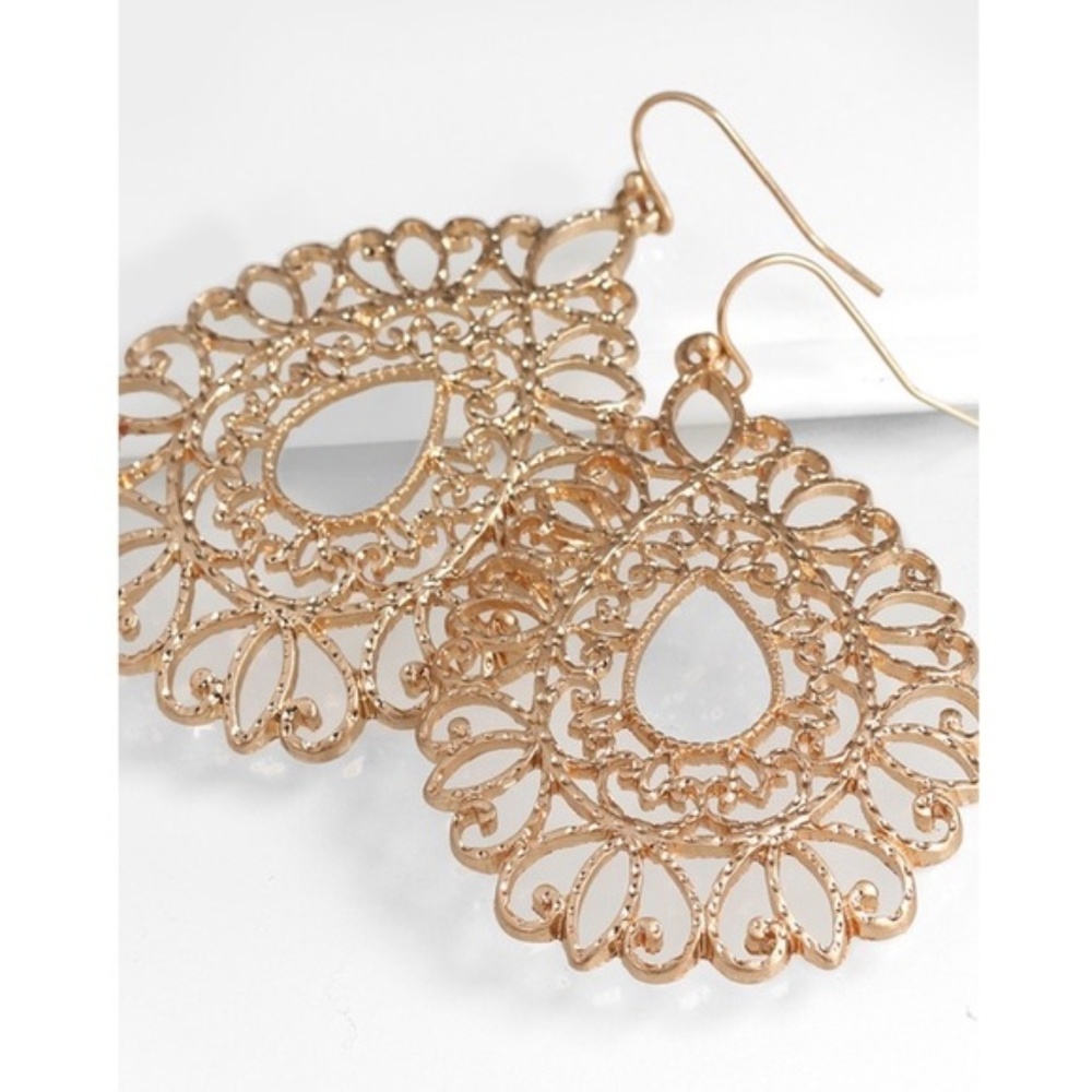 Amazing Gold color intricate filigree earrings
